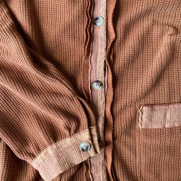 UMGEE Boho Waffle Weave Long Coat Frayed Edges Rust Oversize Fall, sz L-1X NOTE - Picture 9 of 14